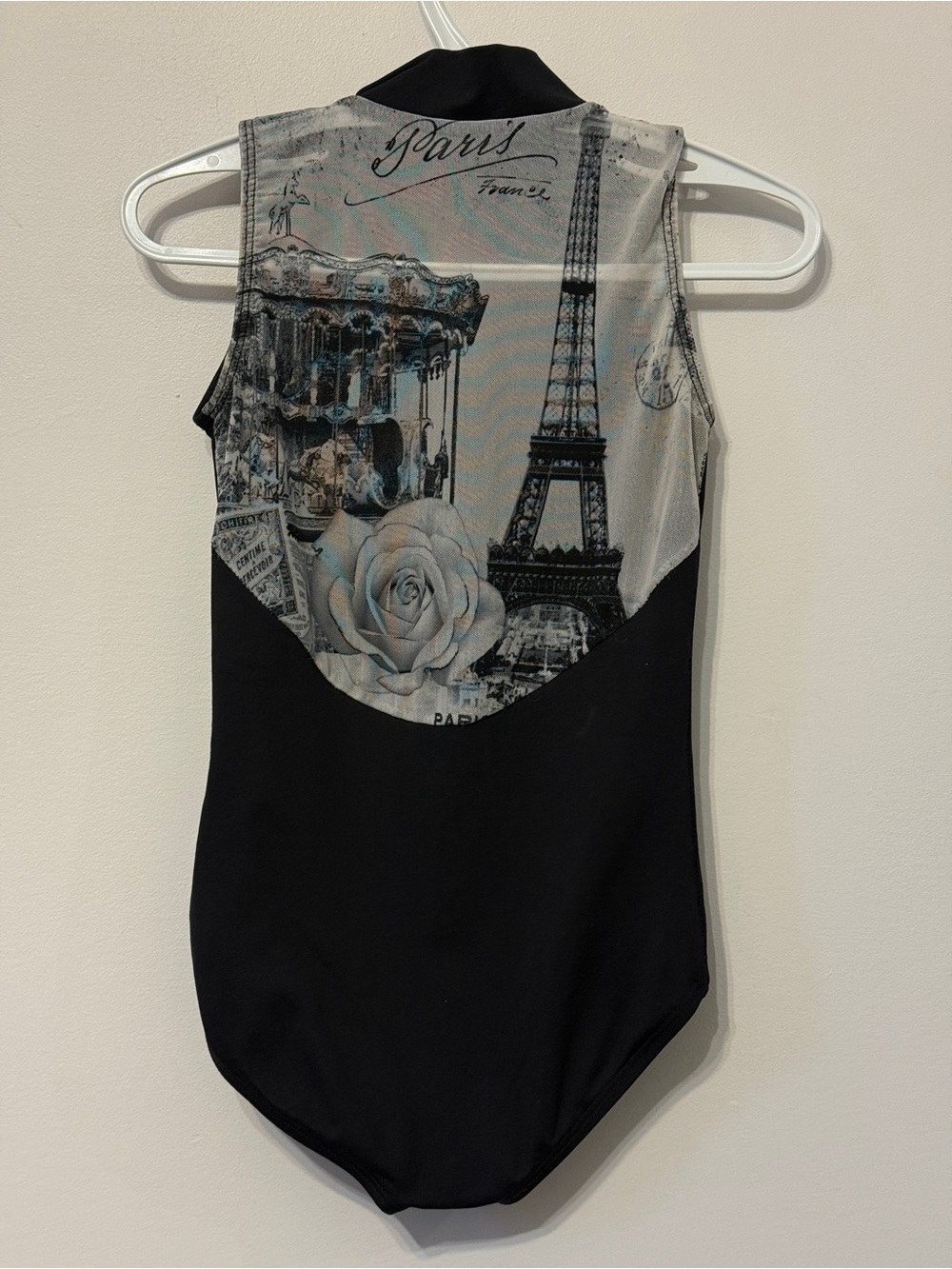 Ainsliwear Girls Zip Front Mesh Paris Print Leotard Bodysuit Size Medium 8/10